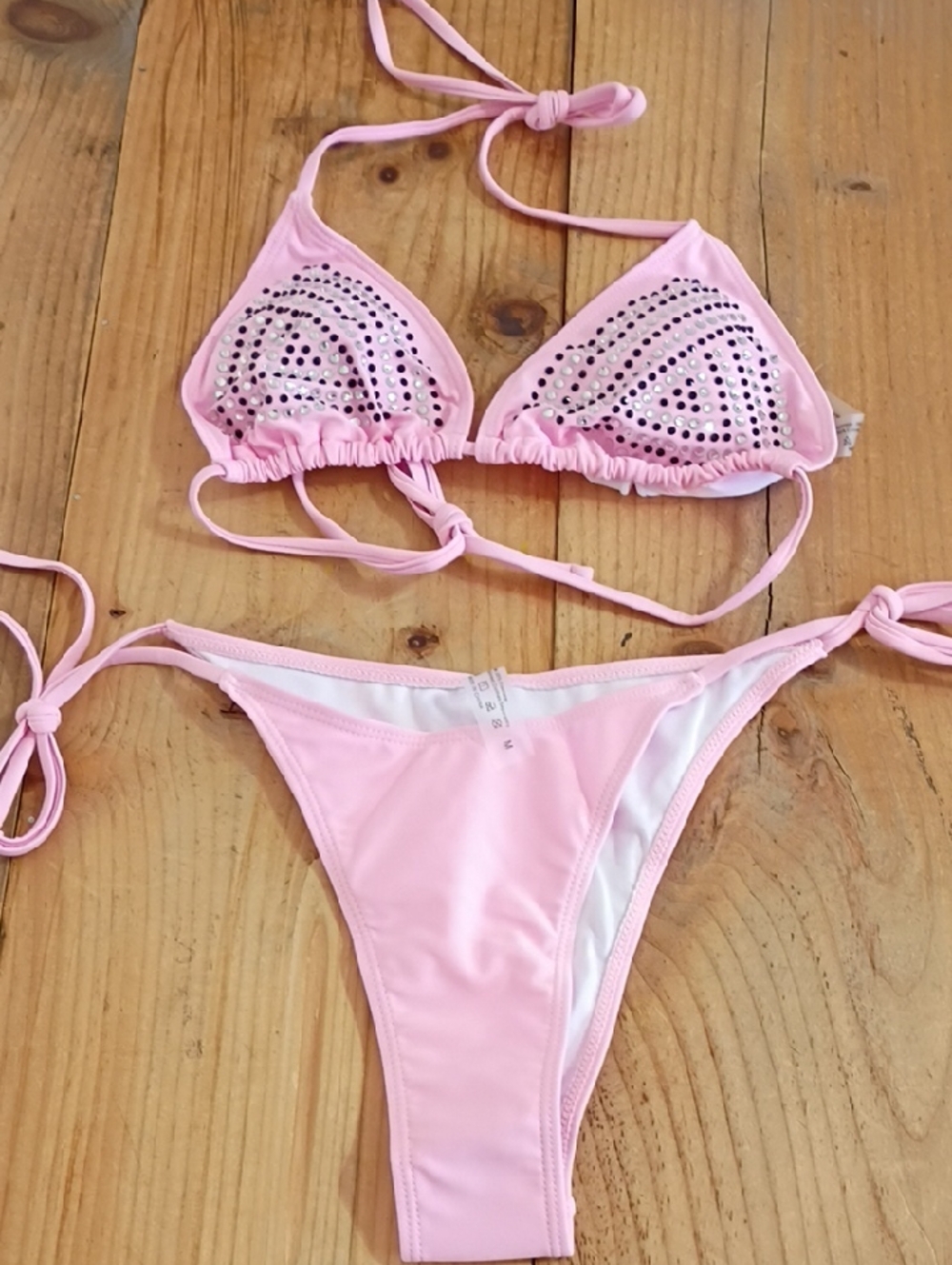 Bubblegum Pink Beaded Adjustable Bikini Size M NWOT